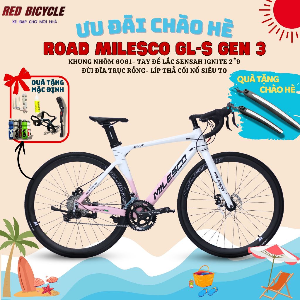 [BẢN NÂNG CẤP GEN 3 MỚI NHẤT] Xe Đạp Road Đua Milesco GLS Tay Đề Lắc Sensah Ignite- Trục rỗng- Khung