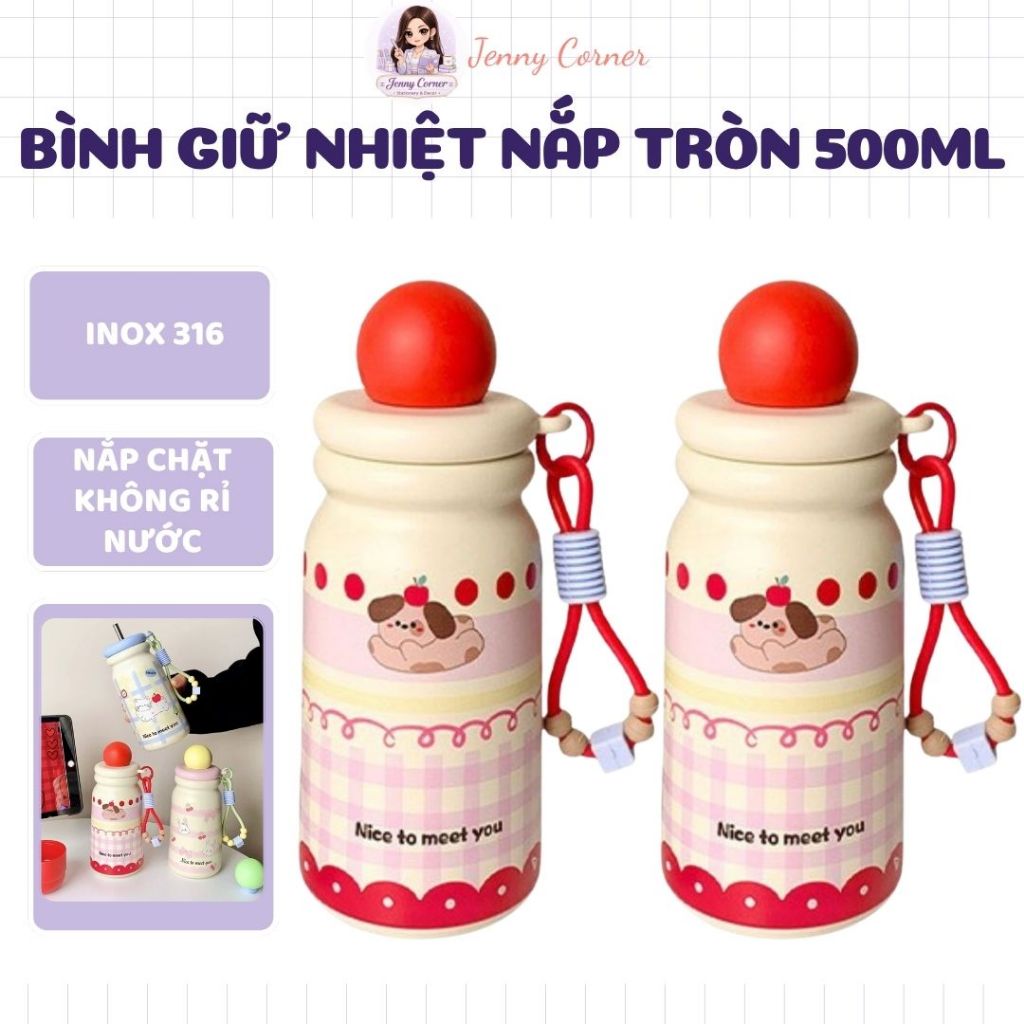 Bình giữ nhiệt 500ml kèm lọc trà và dây treo tiện lợi, chất liệu inox 316 cao cấp không gỉ -Jenny Co