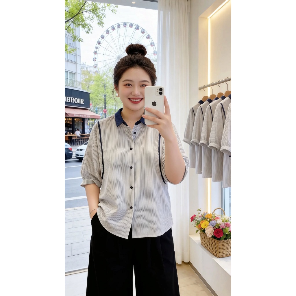 Áo Bigsize Nữ Tú Mỡ Áo Bigsize Thiết Kế Kiểu Sơ Mi Viền Đi Chơi Đi Tiệc Đủ Size 45-80kg AK0411 | BigBuy360 - bigbuy360.vn