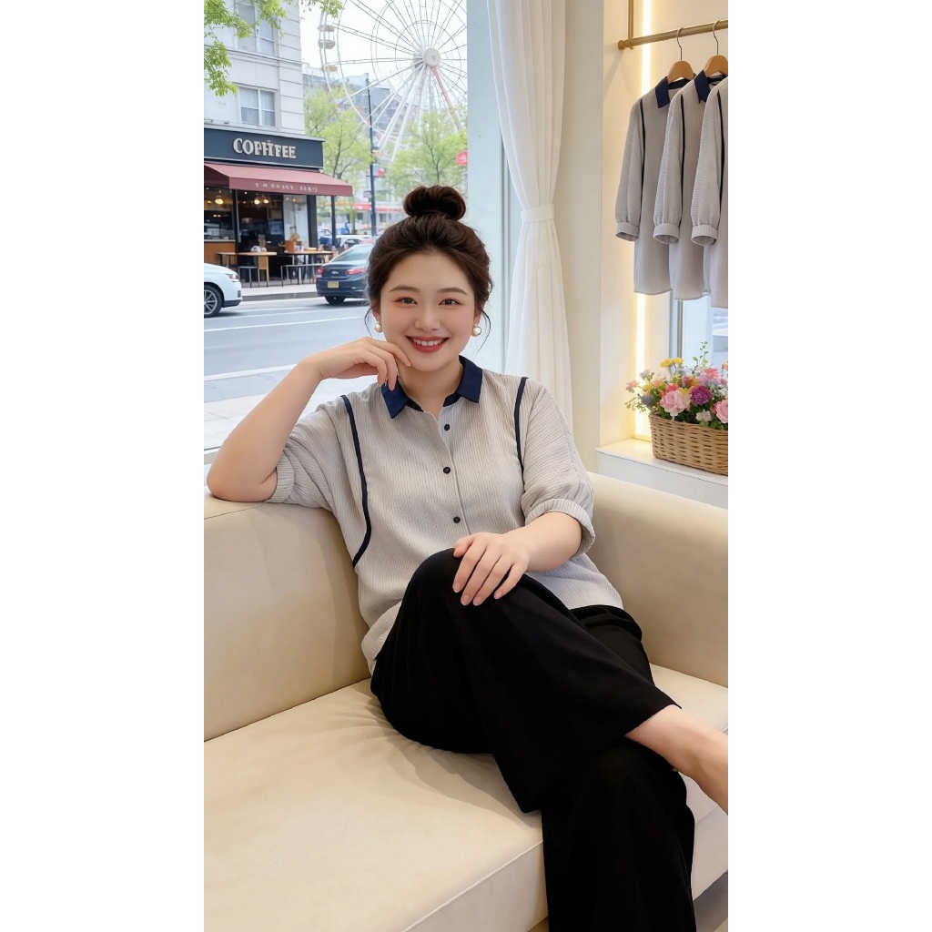 Áo Bigsize Nữ Tú Mỡ Áo Bigsize Thiết Kế Kiểu Sơ Mi Viền Đi Chơi Đi Tiệc Đủ Size 45-80kg AK0411 | BigBuy360 - bigbuy360.vn