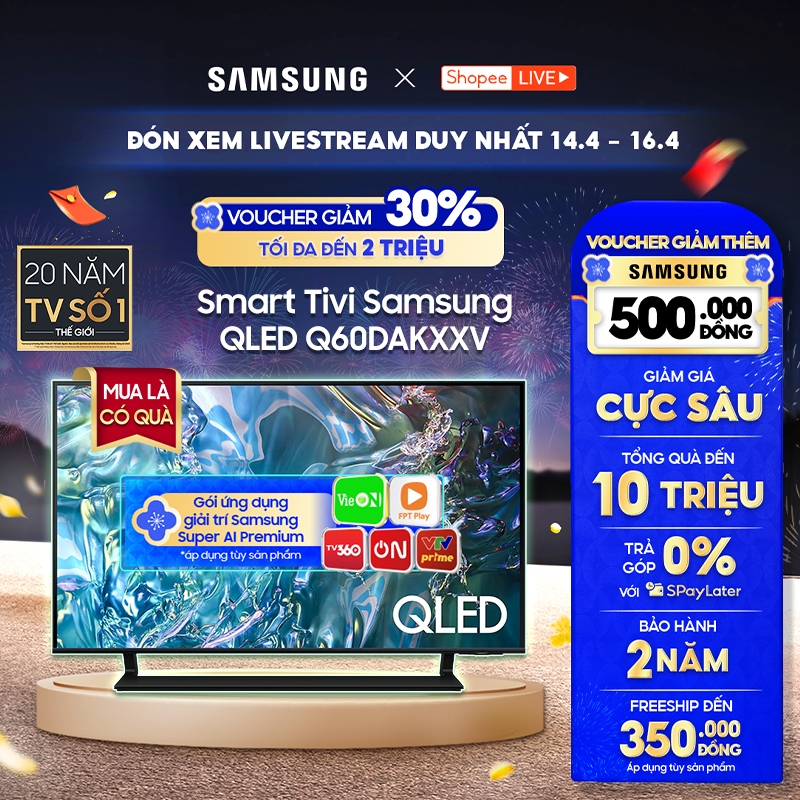 Smart Tivi Samsung QLED Q60DAKXXV - Miễn phí lắp đặt