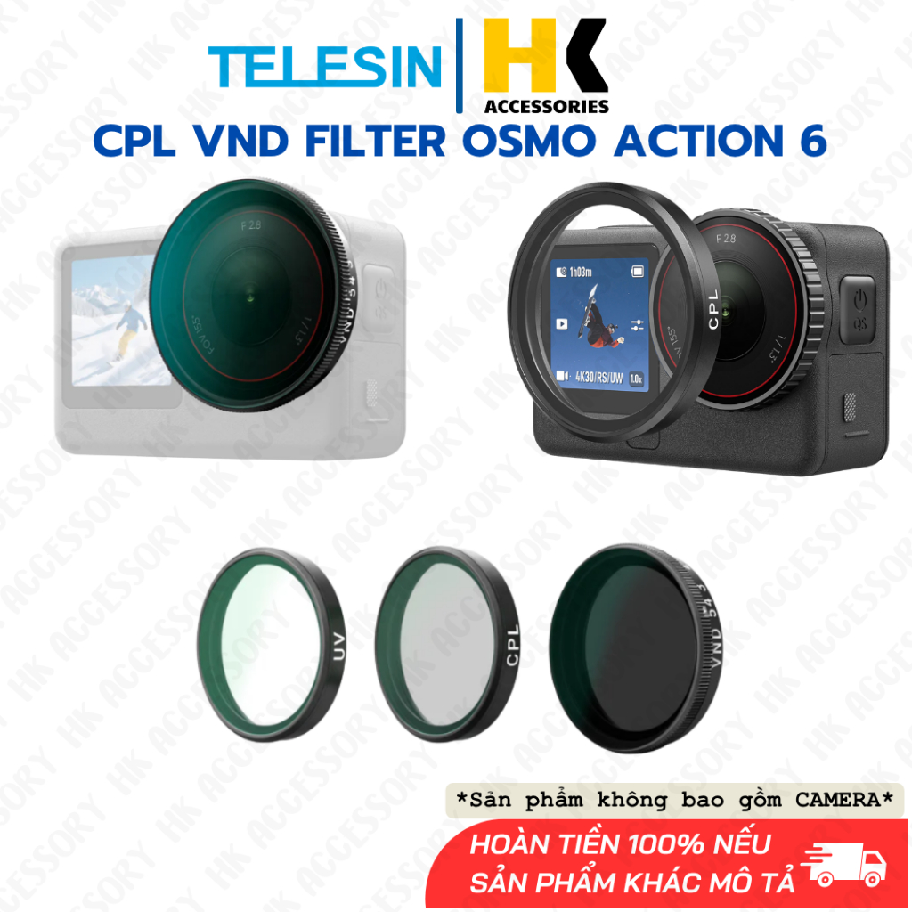 Bộ lọc Telesin CPL UV VND 8-32 cho Action 6 chuyên nghiệp có thể điều chỉnh ND