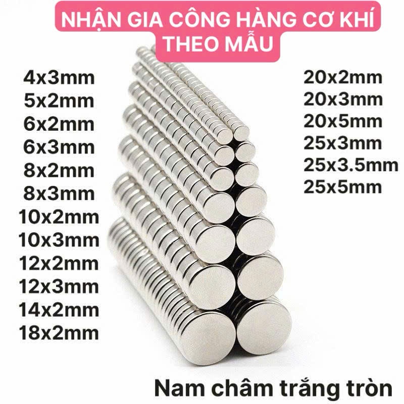 (Lực Từ N35 mạnh) Nam Châm Trắng Vĩnh Cửu, Nam Châm Tròn, Nam Châm Đất Hiếm (combo 10 viên - 5 viên)