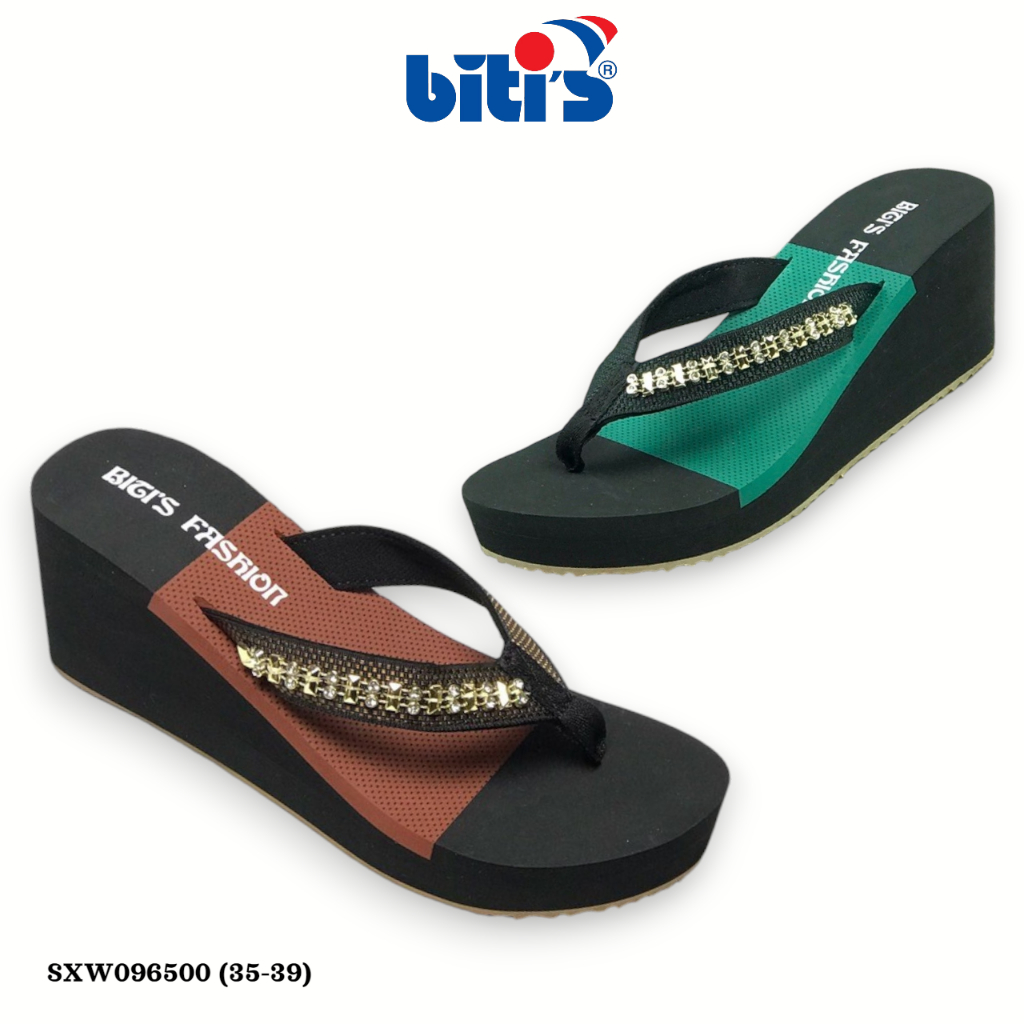 BITI'S | Dép nữ size 35-39 Dép kẹp xỏ ngón xốp quai kết đá đế xuồng xốp ép cao su 7cm SXW096500