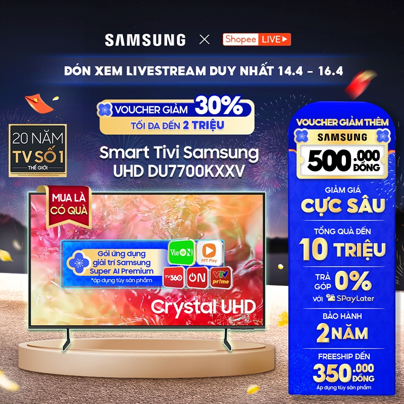 Smart Tivi Samsung UHD DU7700KXXV - Miễn phí lắp đặt