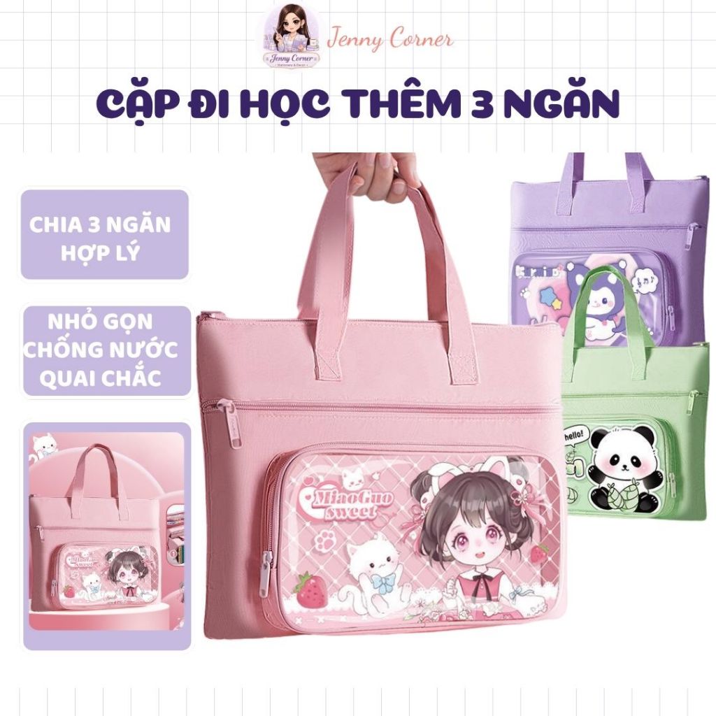 Cặp Đi Học Thêm 3 Ngăn Chống Nước, Túi Xách Đa Năng Quai Đeo Tiện Lợi, Đựng Được Nhiều Đồ-Jenny Corn