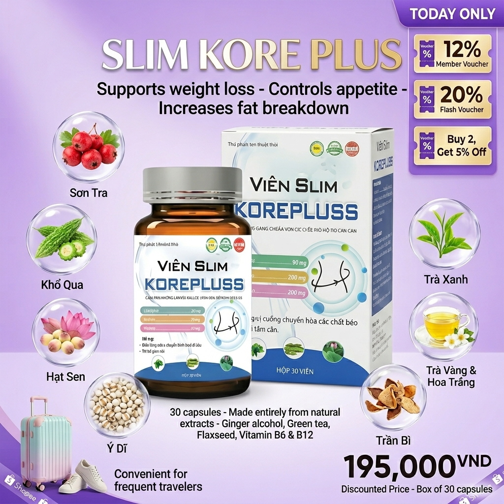 COMBO Viên Uống giảm cân siêu tốc 7 ngày Slim Koreplus 30v Giúp Lấy Lại Vóc Dáng Eo Thon Gọn hỗ trợ 