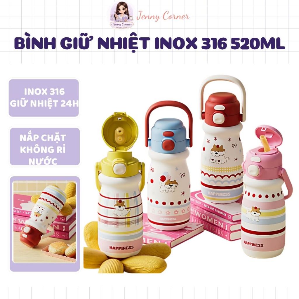 Bình giữ nhiệt Inox 316 cao cấp 520ml hình thù ngộ nghĩnh, giữ nhiệt siêu lâu và an toàn cho mọi ngư