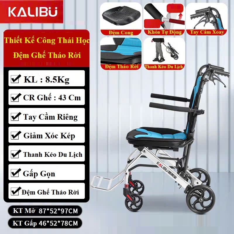 Xe lăn KALIBU, xe lăn gấp gọn du lịch xách tay nhẹ nhàng - CÓ THỂ MANG LÊN MÁY BAY