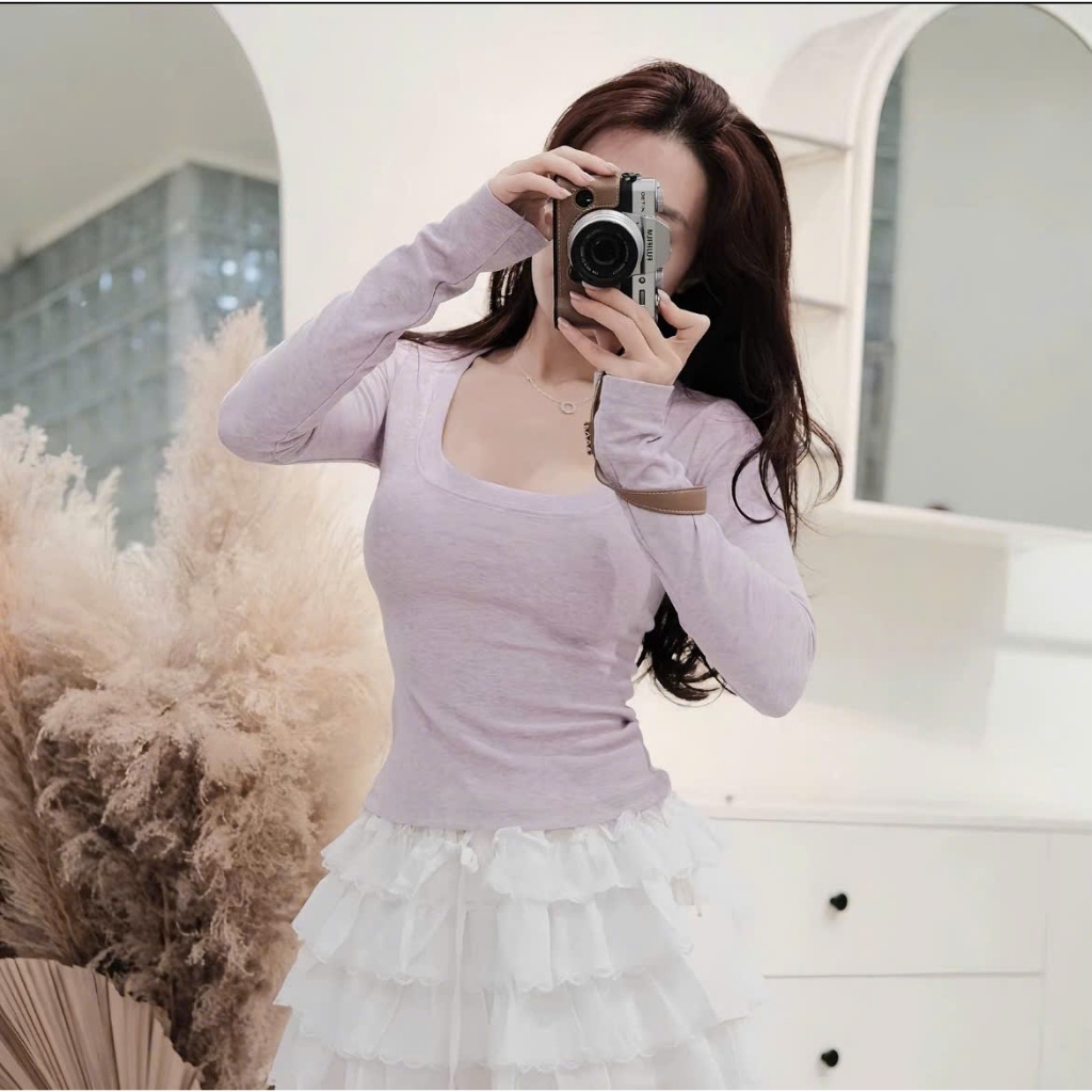 Áo Cổ Vuông Cotton Len Lông Thỏ Hàn Dệt Mịn Cao Cấp - Form Ôm Tôn Dáng - Dễ Phối Đồ A057 | BigBuy360 - bigbuy360.vn