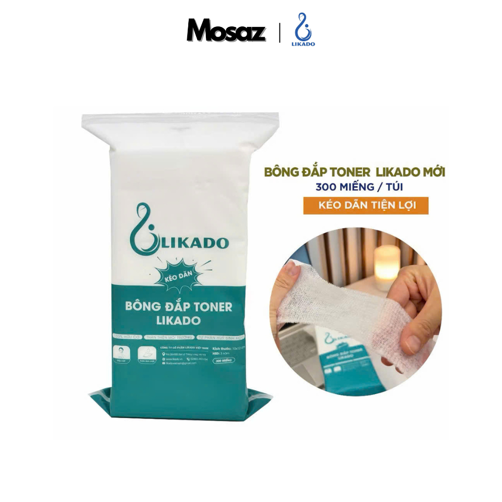 Bông đắp toner lotion mask kéo dãn Likado túi 300 miếng cotton mềm