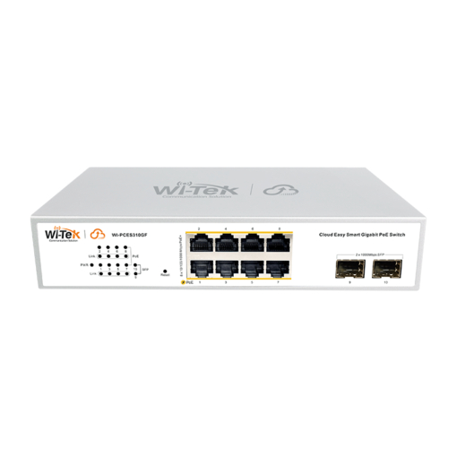 Thiết Bị Chuyển Mạch Switch PoE Witek WI-PS210GS(V2) 8 cổng PoE 10/100Mbps, 2 cổng uplink RJ45 10/10