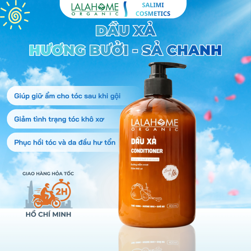 Dầu Xả Hương Bưởi Sả Chanh LALAHOME ORGANIC 400ml, Ngăn Ngừa Gàu, Rụng, Tóc Chắc Khỏe