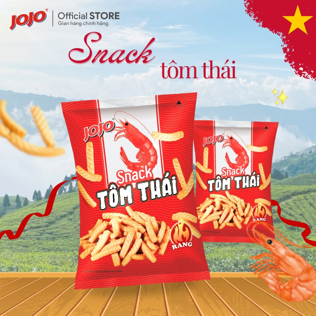 Bánh Snack Tôm Thái JOJO 32G - Snack Tôm Nướng Giòn Tan, Ăn Vặt Tuổi Thơ, Snack Vị Tôm, Snack Tôm Nư