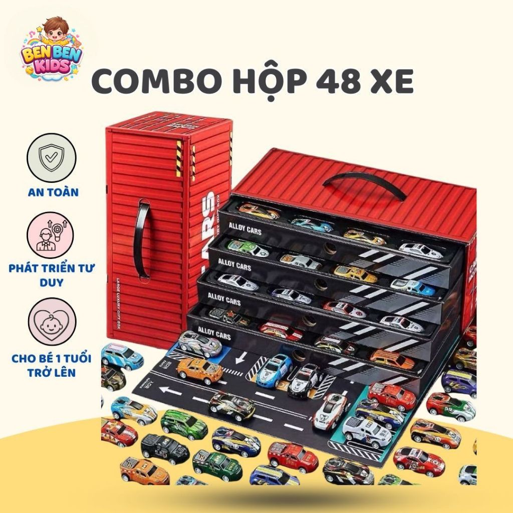 Combo Hộp 48 Xe Ô Tô Ben Ben Kids 48 chiếc xe ô tô với mẫu mã, màu sắc và kiểu dáng hoàn toàn khác n