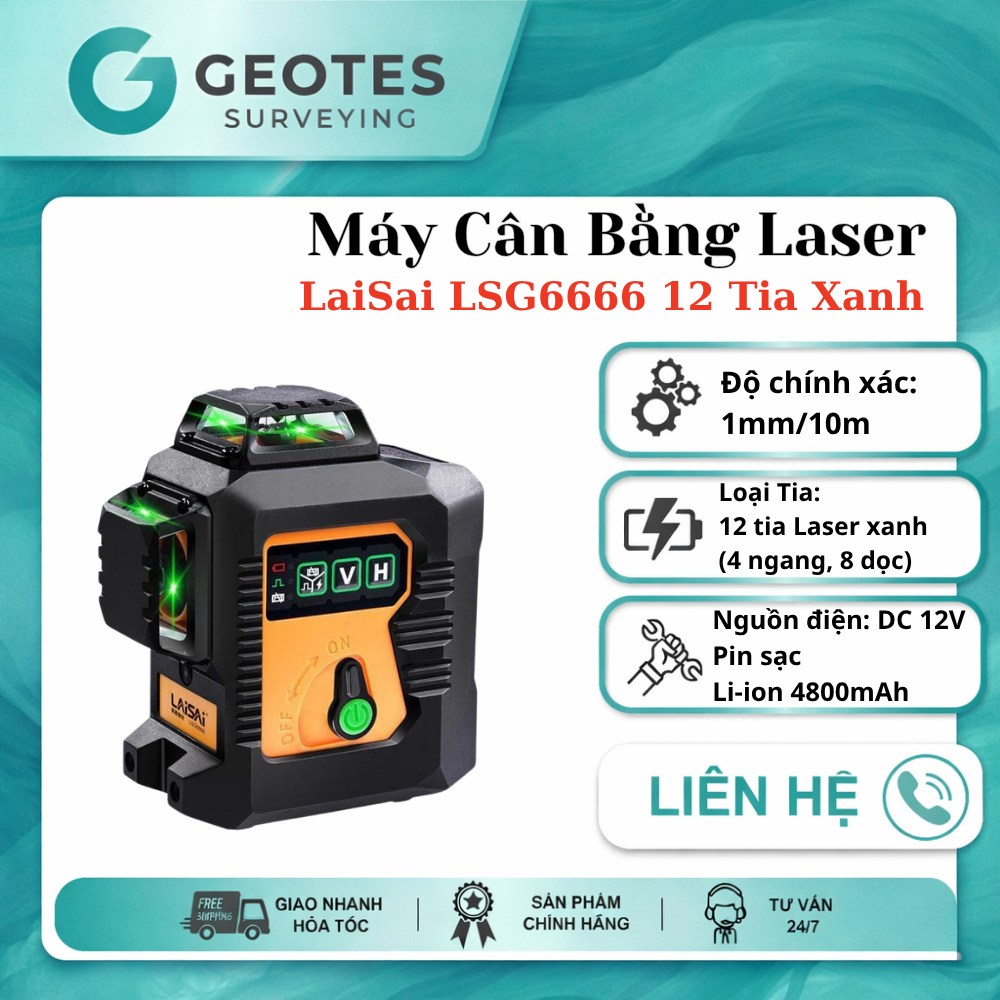 Máy cân bằng Laser Laisai LSG6666 – 12 tia xanh siêu sáng  – không có chân 3 chạc 1m2, mua kèm ngoài