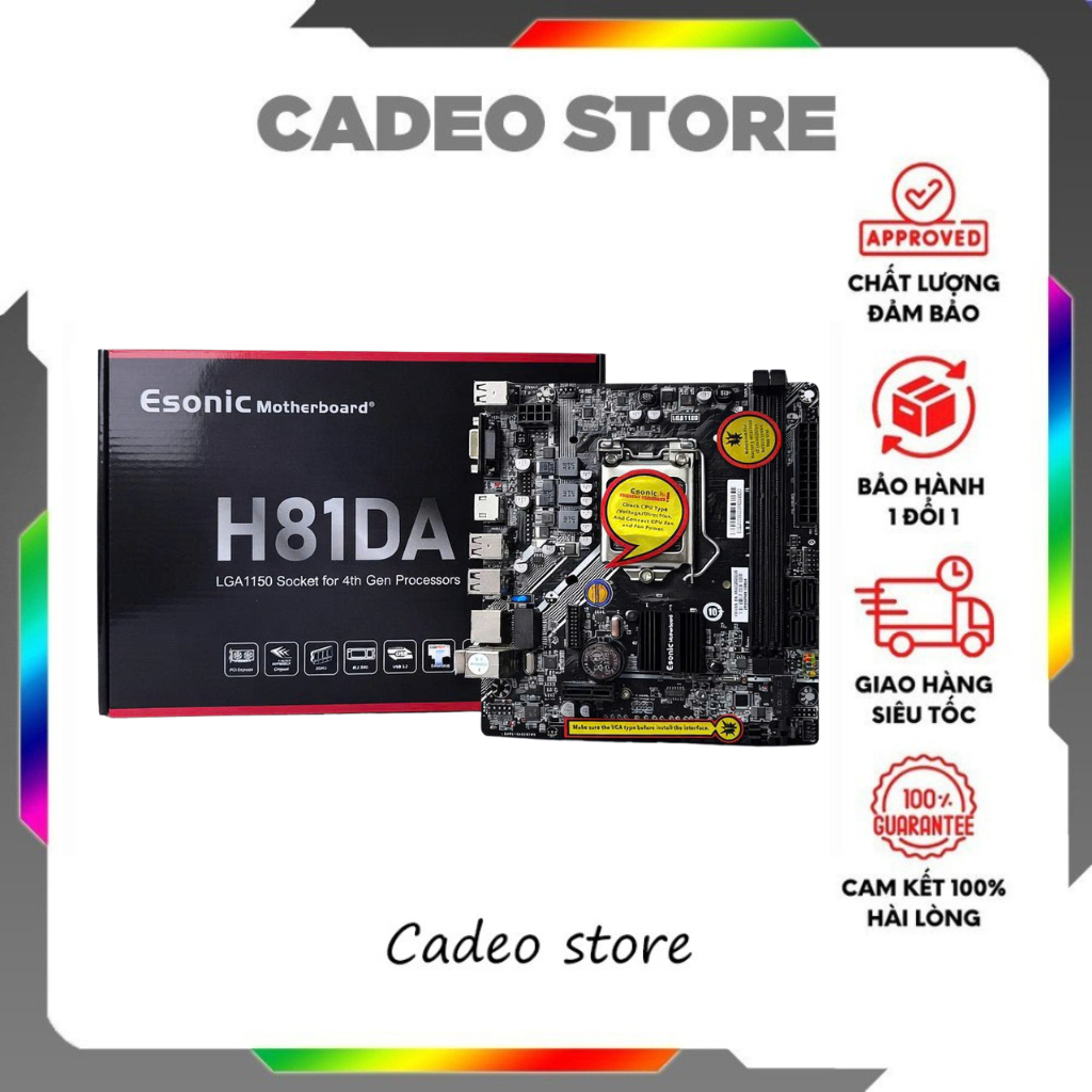 Mainboard ESONIC H81 LGA1150 Hỗ Trợ CPU Intel Gen 4 RAM DDR3 Bảo Hành 36 Tháng