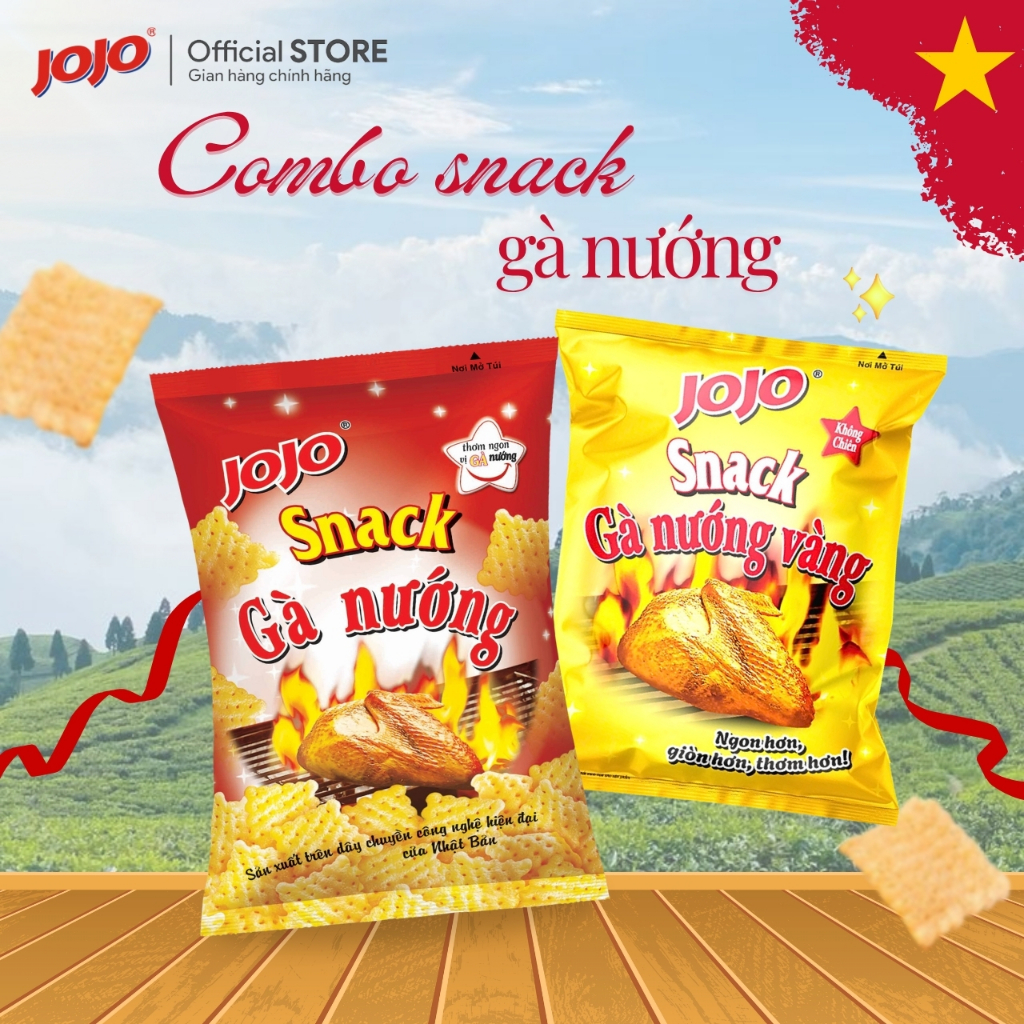 Combo Snack Gà Nướng JOJO 32G - Snack Gà Nướng Giòn Tan, Đậm Vị, Phiên Bản Cải Tiến, Ăn Vặt Tuổi Thơ