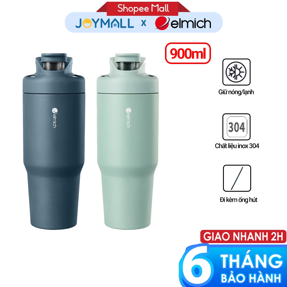Ly giữ nhiệt inox Elmich EL8309 900ml, Hàng chính hãng, có ống hút, giữ nóng lạnh, nắp bật - JoyMall