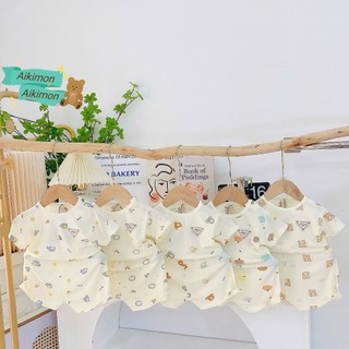 [Cộc C10 Petit nền kem] Combo 3, 4, 5 bộ cộc tay cài vai petit nền kem siêu mát, thấm hút tốt cho bé từ 5 - 15 Kg