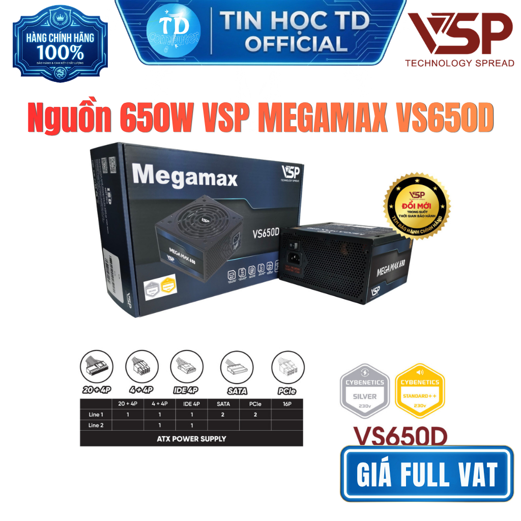 Nguồn 650W VSP MEGAMAX VS650D – Chính hãng VSP phân phối