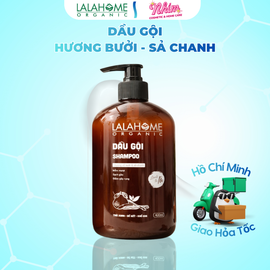 Dầu Gội Hương Bưởi Sả Chanh Lalahome Organic 400ml, Ngăn Ngừa Gàu, Rụng, Tóc Chắc Khỏe