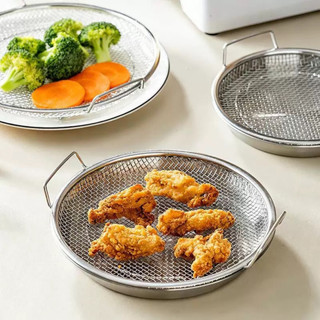 Set Khay Kèm Đĩa Vỉ Lưới Lọc Dầu Chất Liệu INOX 304 Cao Cấp Rổ Tròn Đựng Thức Ăn Chiên Rán Lọc Dầu