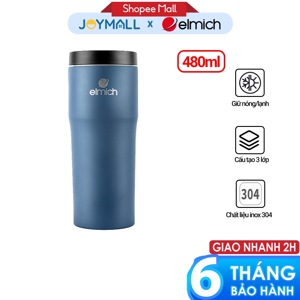 Ly giữ nhiệt inox 304 Elmich EL-8013OL dung tích 480ml, Hàng chính hãng, miệng ly rộng - JoyMall