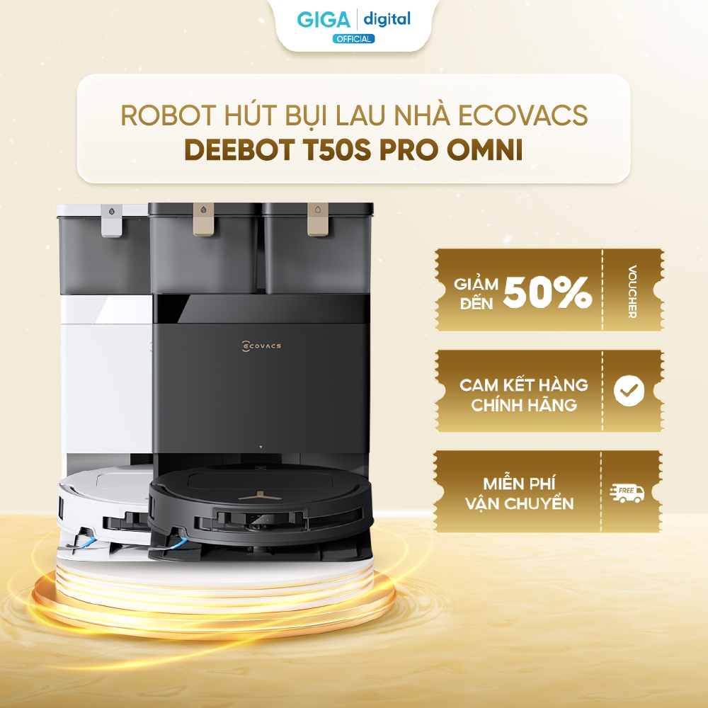 Robot hút bụi lau nhà Ecovacs DEEBOT T50 PRO OMNI Gen 3/ T50S Pro Omni- Lực hút 25.000Pa