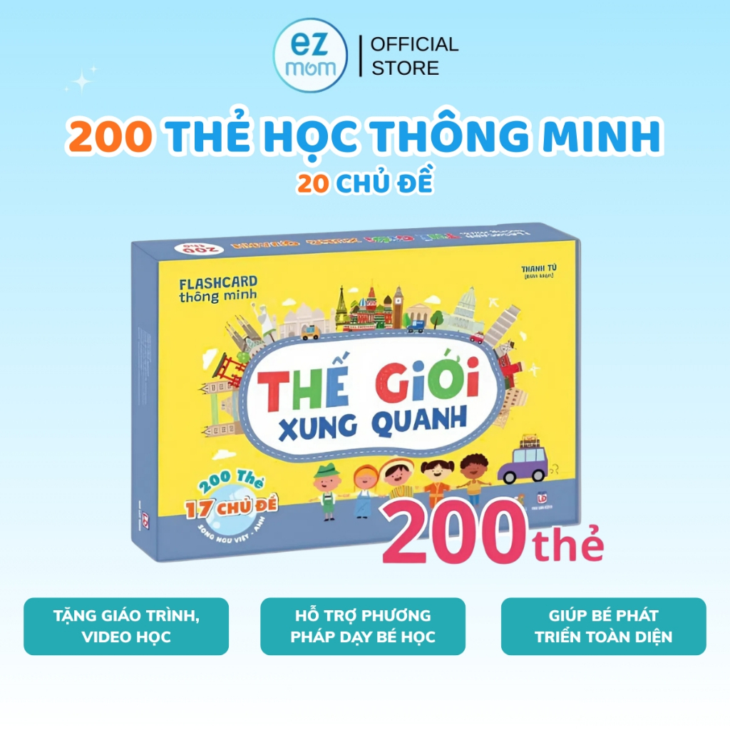 Thẻ Học Thông Minh Cho Bé TNBOOKS, 200 Thẻ Học Song Ngữ Anh - Việt, Dành Cho Bé Từ 5 Tháng Tuổi
