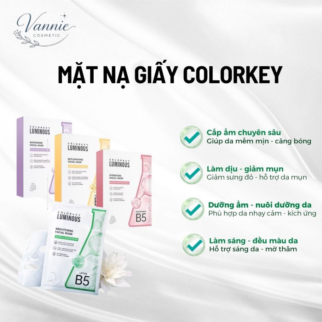 Mặt nạ giấy Colorkey Luinous Vitamin B5 Cấp ẩm , sáng da - Vannie Cosmetic