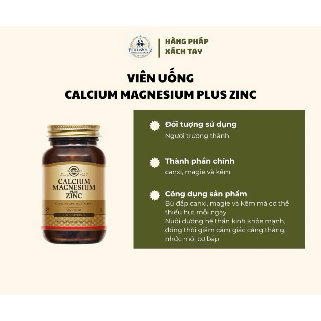 [Pháp] Viên uống Calcium magnesium plus zinc
