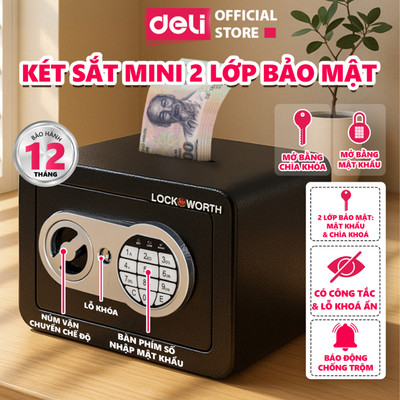 Két Sắt Mini DELI Khóa Điện Tử Có Khe Đút Tiền Chống Cháy, 2 Phương Thức Mở Khóa, Bảo Mật Cao An Toàn