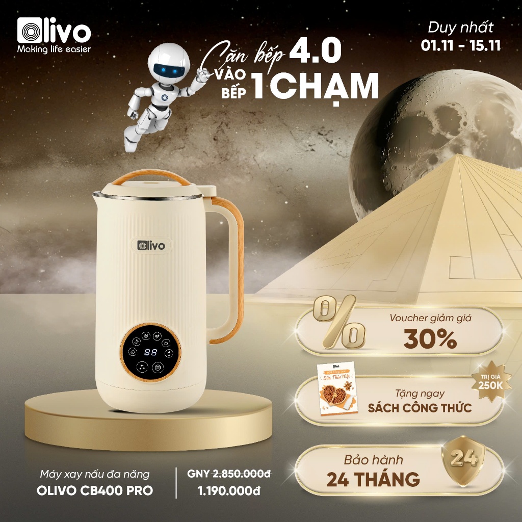 Máy xay nấu sữa đa năng Olivo cb400 pro Chính hãng – Giá cực tốt  của Olivo bảo hành 24 tháng
