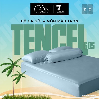 [BST HÈ 2026] Bộ Ga Gối 4 Món Gòn Bedding Lụa Tencel 60s Cao Cấp Màu Trơn 1m6x2m | 1m8x2m (Nệm 10-20cm)