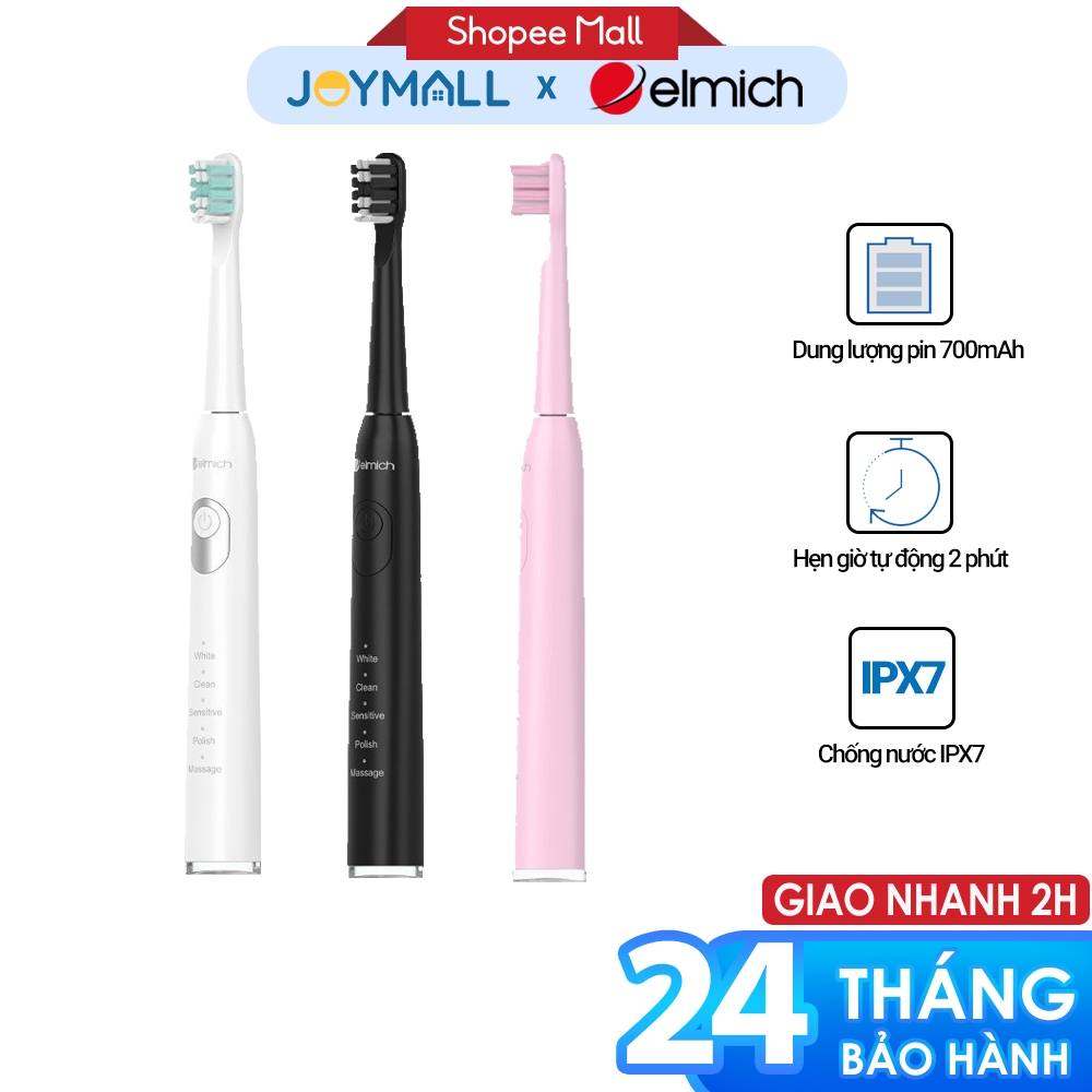 Bàn chải đánh răng điện Elmich Procare TBE-8454, Hàng chính hãng, tặng 2 đầu thay, 5 chế độ -JoyMall