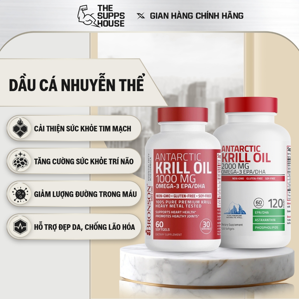 Dầu cá nhuyễn thể Bronson Krill Oil Omega-3  hỗ trợ sức khỏe não bộ và tăng cường hệ miễn dịch