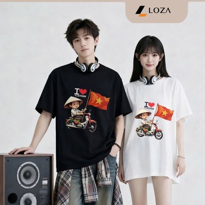 Áo thun unisex nam nữ in cờ Việt Nam chất liệu thun 100% cotton LOZA UX30 - US8249