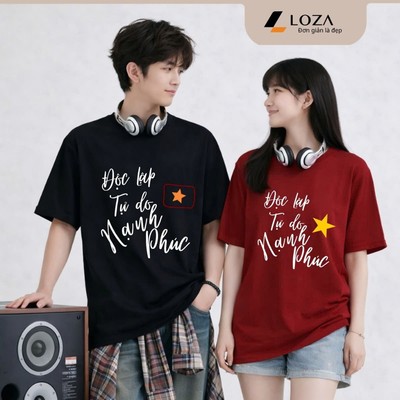 Áo thun unisex nam nữ in Độc lập tự do hạnh phúc chất liệu thun 100% cotton LOZA  UX30- US8246