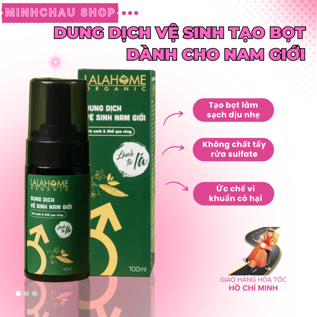 Dung Dịch Vệ Sinh Nam Giới 100ml, Tạo Bọt, Chiết Xuất Trà Xanh & Khổ Qua Rừng | LALAHOME ORGANIC