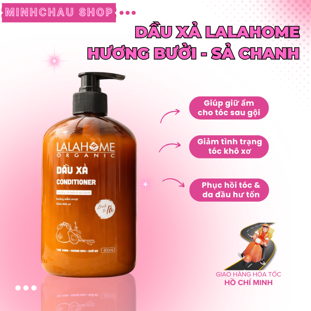 Dầu Xả Hương Bưởi Sả Chanh 400ml, Ngăn Ngừa Gàu, Rụng, Tóc Chắc Khỏe | LALAHOME ORGANIC