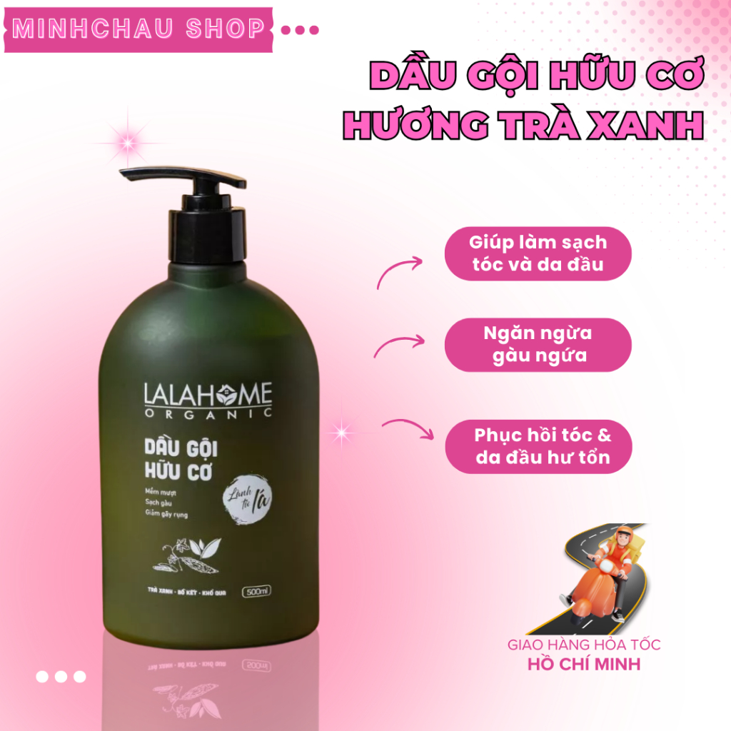 Dầu Gội Hữu Cơ Hương Trà Xanh 500ml, Ngăn Ngừa Gàu, Rụng, Tóc Chắc Khỏe | LALAHOME ORGANIC