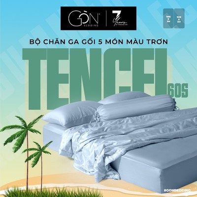 [BST HÈ 2026] Bộ Chăn Ga Gối 5 Món Gòn Bedding Lụa Tencel 60s Màu Trơn 1m6x2m - 1m8x2m (Dành cho nệm 10-20cm)