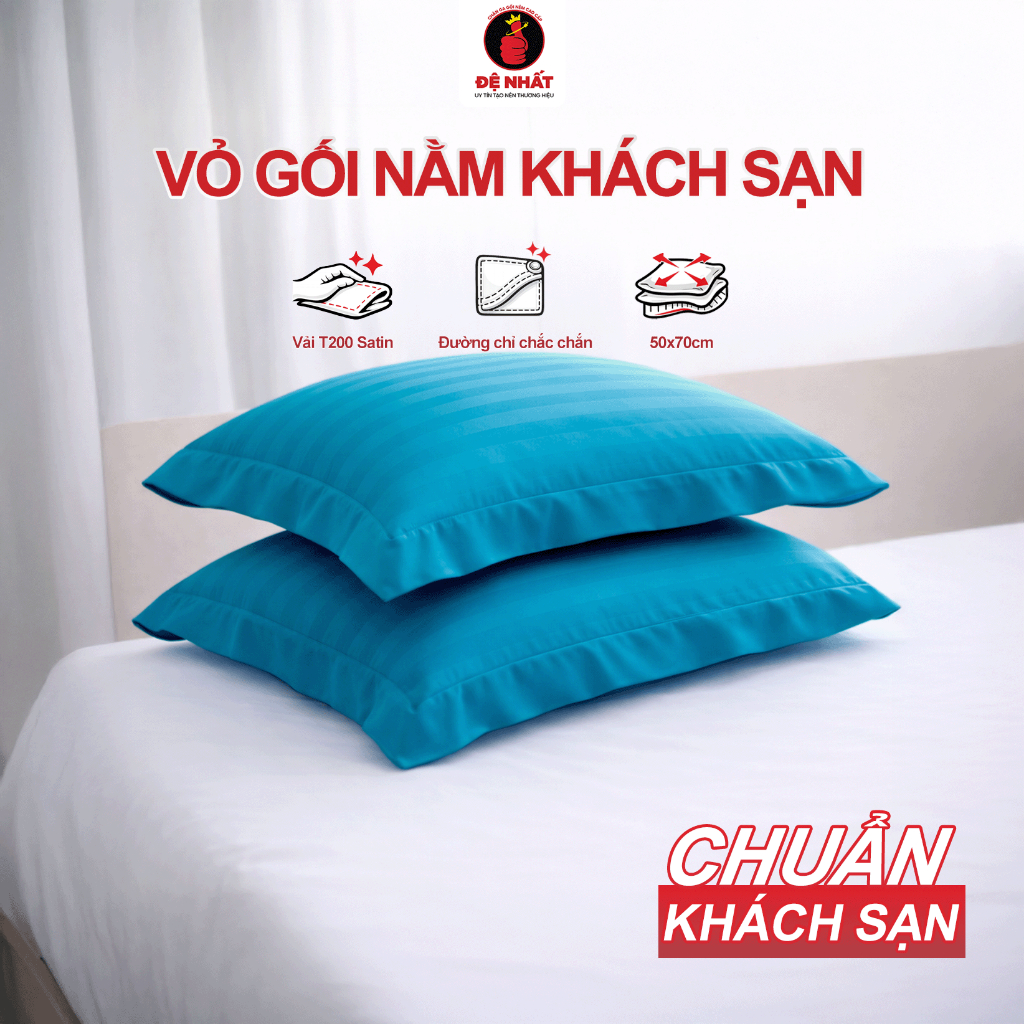 Vỏ gối nằm khách sạn cao cấp vải sọc T200 mềm mại thấm hút tốt dễ giặt nhanh khô không xù lông