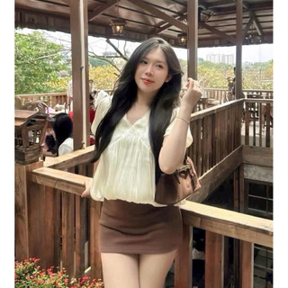 SET ÁO TRỄ VAI BÈO NƠ CỔ + CHÂN VÁY
