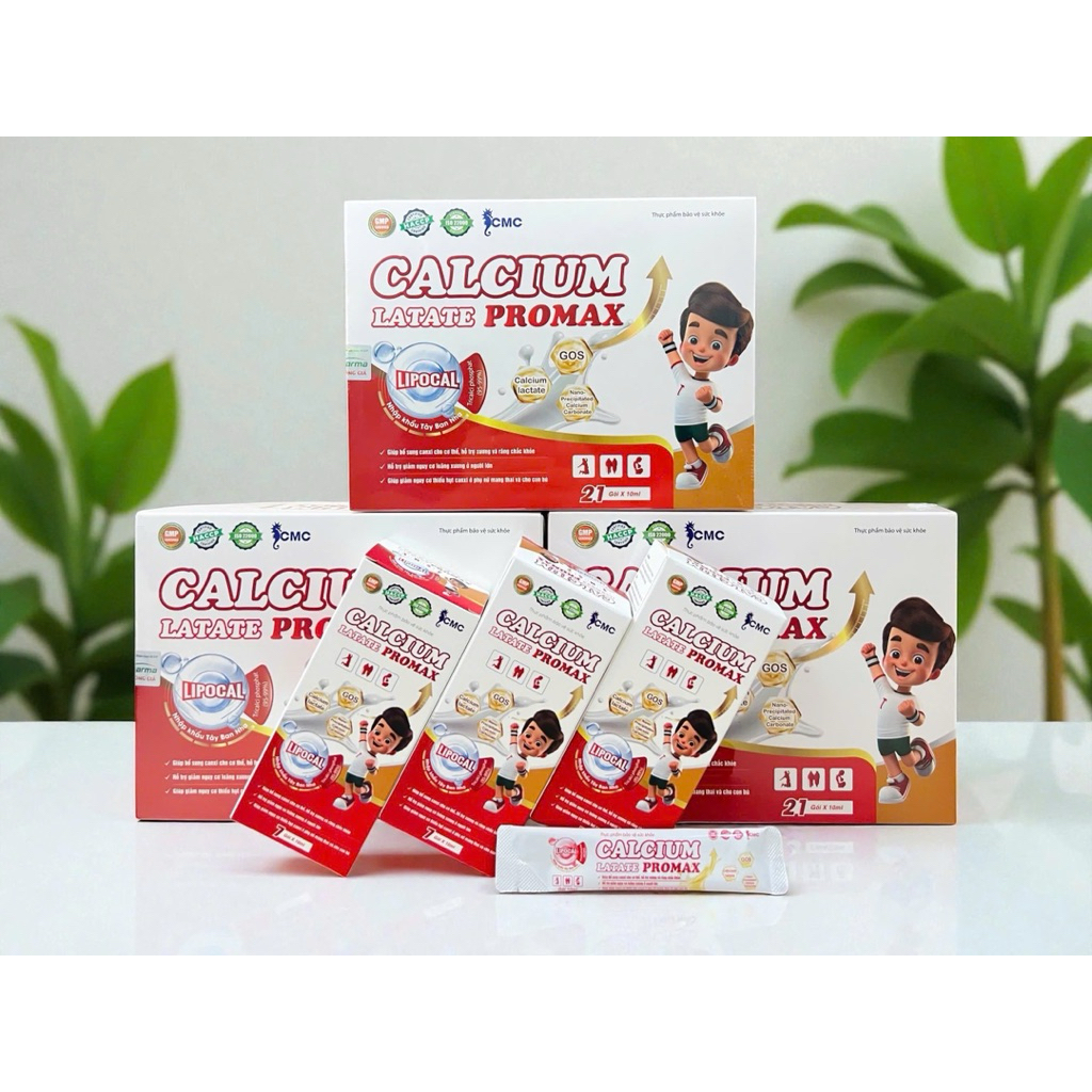 Calcium Lactate Promax_hộp 21 gói_Canxi Lipocal hỗ trợ xương răng chắc khỏe cho trẻ & người lớn