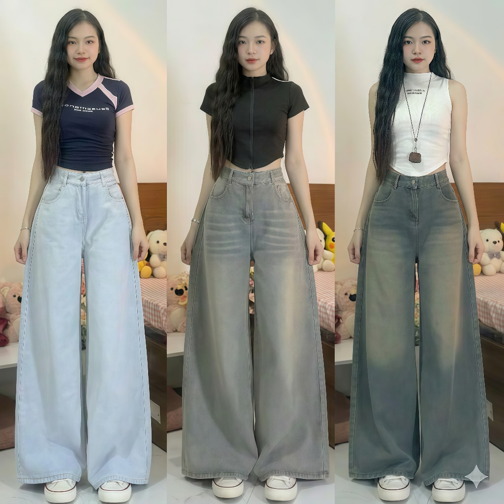 Quần Jean Nữ Ống Rộng Suông Basic Ống 30-33cm Dễ PHỐI, quần bò ống suông màu RETRO