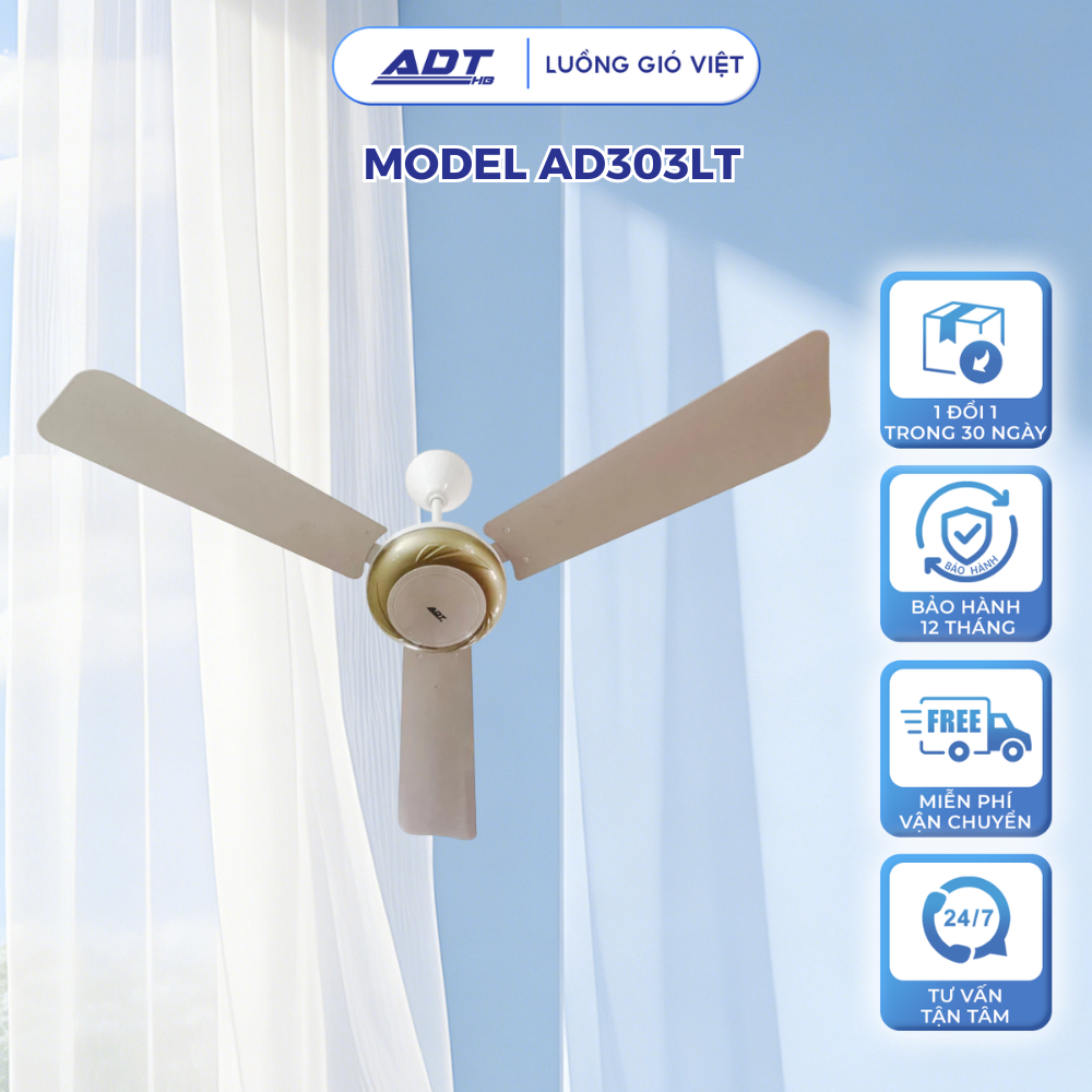 Quạt Trần ADT AD303LT Động Cơ AC Inverter 66W – Quạt Trần 5Cánh 1400Mm 55 Inches, Gió Mạnh, 5 Cấp Độ