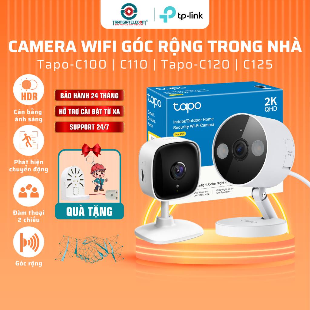 Camera WiFi Trong Nhà TP-Link Tapo C100 | C110 | C120 | C125 Nhìn Đêm | Phát Hiện Chuyển Động - TRAN