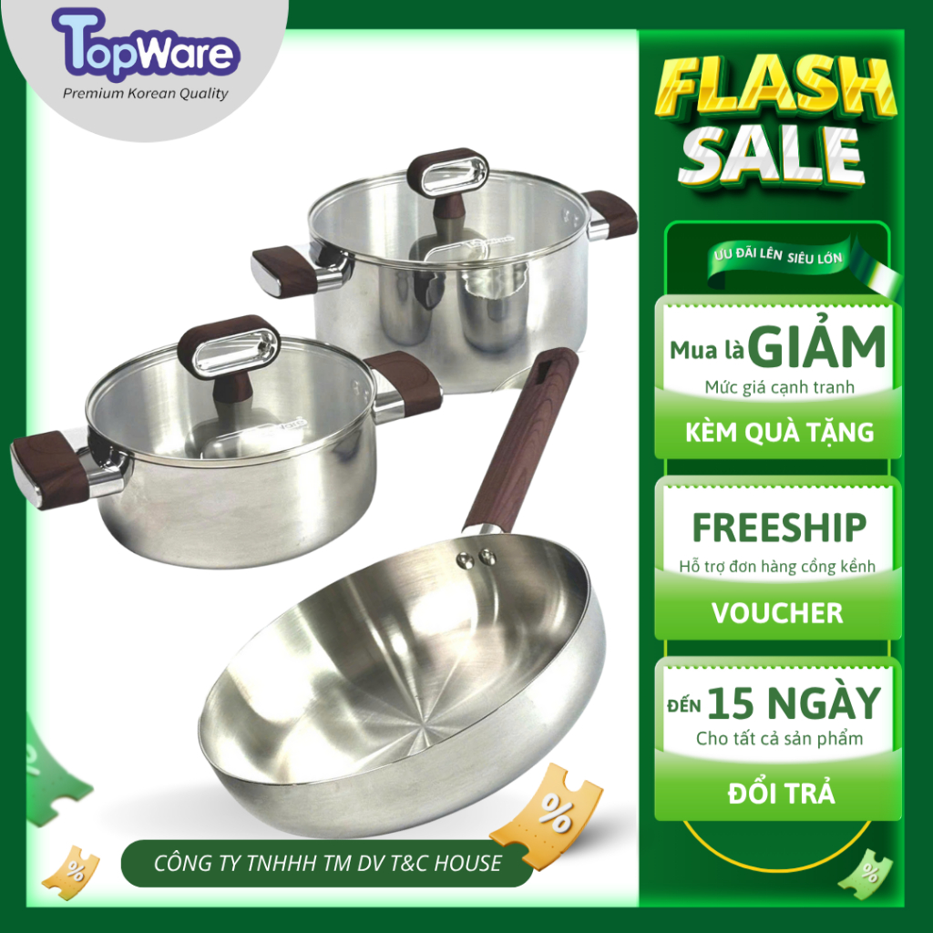 Bộ 3 Nồi Chảo Inox Sky Line Nồi 20,24 Chảo 26 Dùng Mọi Loại Bếp